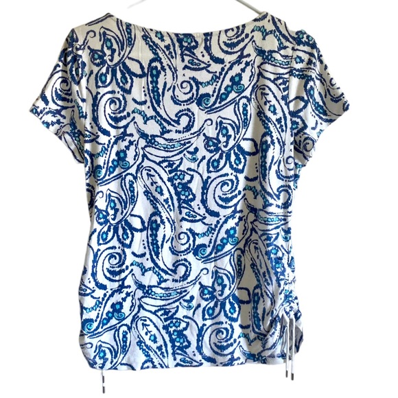 CHAPS RALPH LAUREN SHORT SLEEVE FLORAL TOP WITH SIDE DRAW STRINGS - Picture 7 of 10